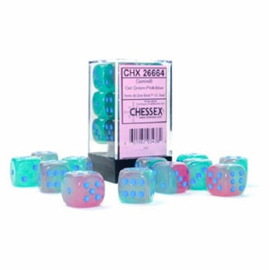 Gemini® 16mm d6 Gel Green-Pink/Blue Luminary™ Dice Block™ (12 Dice)