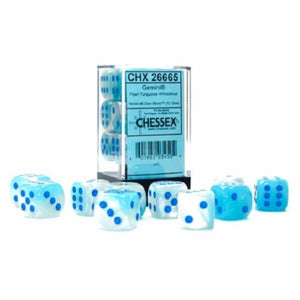 Gemini® 16mm d6 Pearl Turquoise-White/Blue Luminary™ Dice Block™ (12