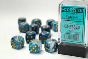 Phantom® 16mm d6 Teal/Gold Dice Block™ (12 Dice)