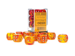 Gemini® 16mm d6 Translucent Red-Yellow/Gold Dice Block™ (12 Dice)