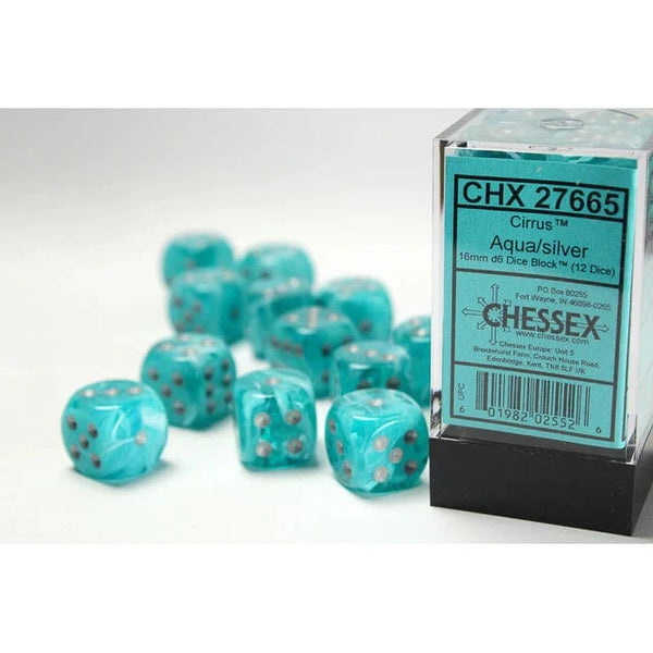 Cirrus® 16mm d6 Aqua/Silver Dice Block™ (12 Dice) Accessories Asmodee