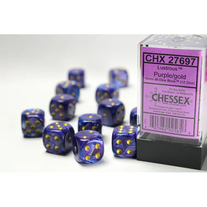 Lustrous® 16mm d6 Purple/Gold Dice Block™ (12 Dice)