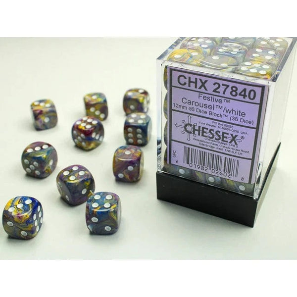 Festive® 12mm d6 Carousel™/White Dice Block™ (36 Dice) Accessories Asmodee
