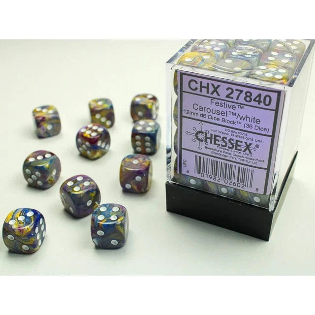 Festive® 12mm d6 Carousel™/White Dice Block™ (36 Dice) Accessories Asmodee