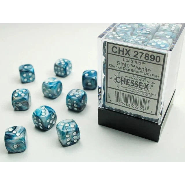 LustrousÂ® 12mm d6 Slateâ„¢/White Dice Blockâ„¢ (36 Dice) Accessories Asmodee