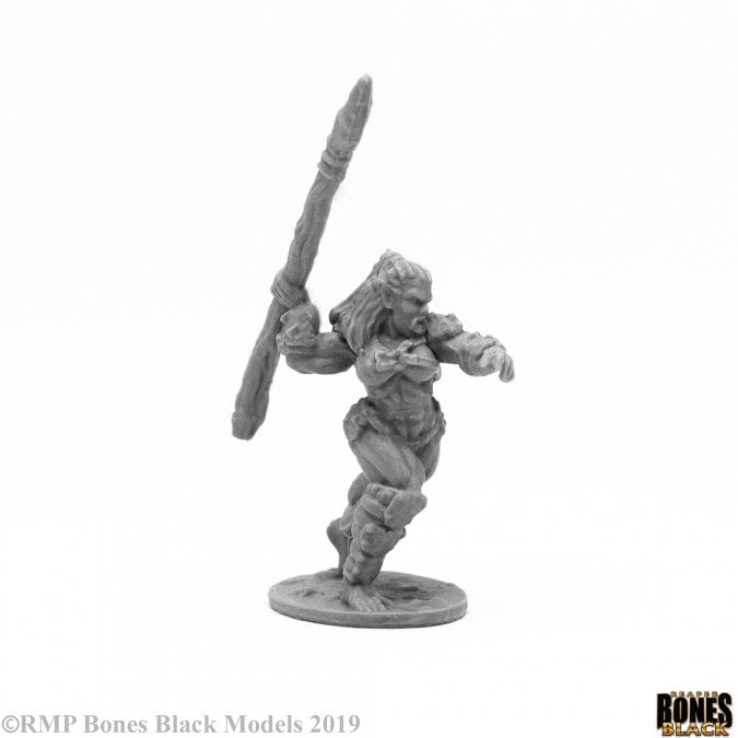 Bones Black: Jade Fire Spearman, Female Half-Orc Barbarian Model Kit Reaper Miniatures
