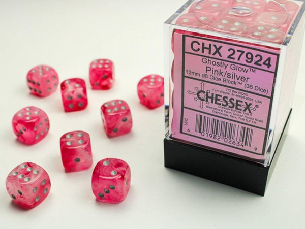 Ghostly Glow™ 16mm d6 Pink/Silver Dice Block™ (12 Dice) Accessories Asmodee
