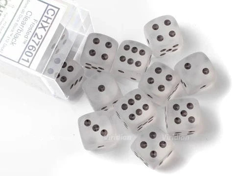 Frosted™ 16mm d6 White/Black Dice Block™ (12 Dice) Accessories Asmodee