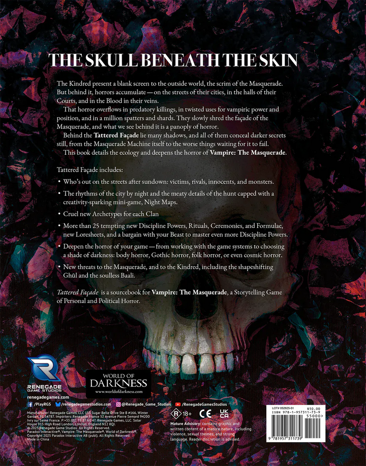 Vampire The Masquerade: RPG - Tattered Facade Sourcebook Role Playing Games Alliance Games Distribution