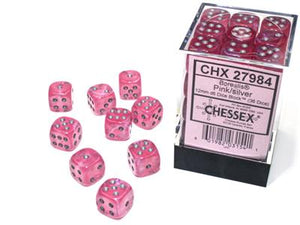 Ghostly Glow™ 12mm d6 Pink/Silver Dice Block™ (36 Dice)