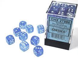 Borealis® 12mm d6 Sky Blue/White Luminary™ Dice Block™ (36 Dice) Accessories Asmodee