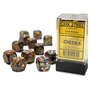 Lustrous® 16mm d6 Gold/Silver Dice Block™ (12 Dice)