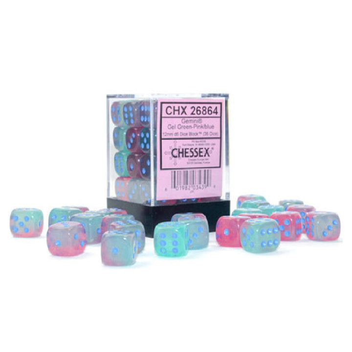 GeminiÃ‚Â® 12mm d6 Gel Green-Pink/blue LuminaryÃ¢â€žÂ¢ Dice BlockÃ¢â€žÂ¢ (36 dice) Accessories Asmodee
