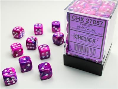 FestiveÂ® 12mm d6 Violet/white Dice Blockâ„¢ (36 dice) Accessories Asmodee